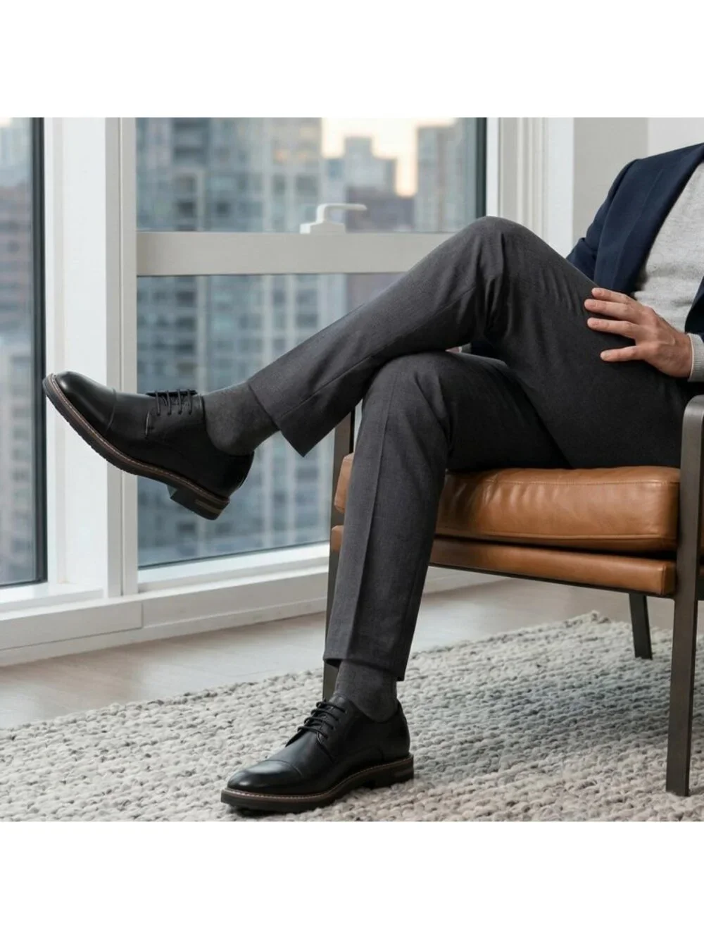 Men's Black Classic Cap Toe Lightweight Formal Oxford Wedding Dress Shoes